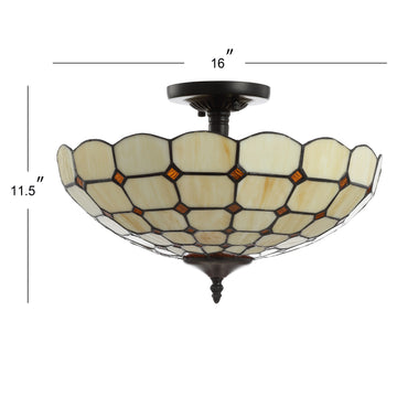 Jennifer 16" Tiffany Style Glass/Metal LED Semi - JONATHAN Y